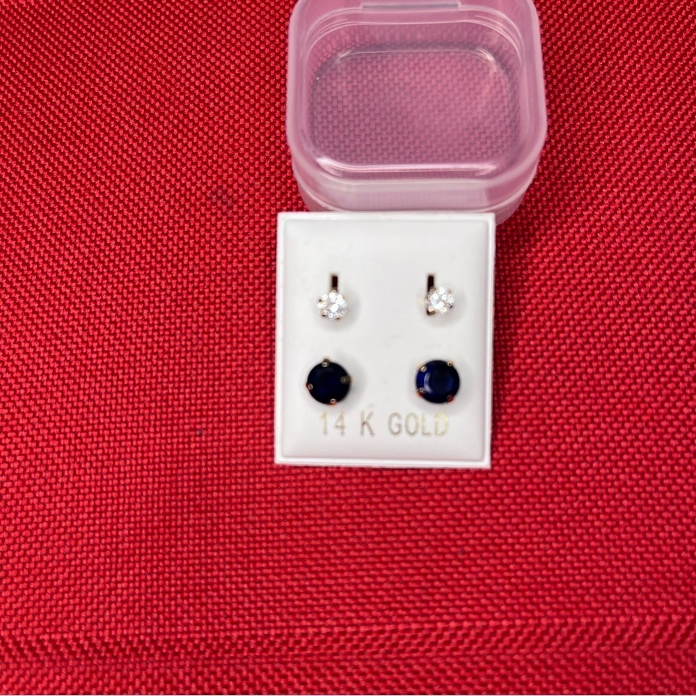 14K Gold Blue Earrings Set